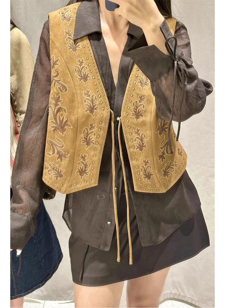 

Новинка осени 2024, женский модный жилет в стиле ретро, вышивка бисером, искусственный бархат, текстурный эффект 4342, универсальное полиэфирное волокно ort