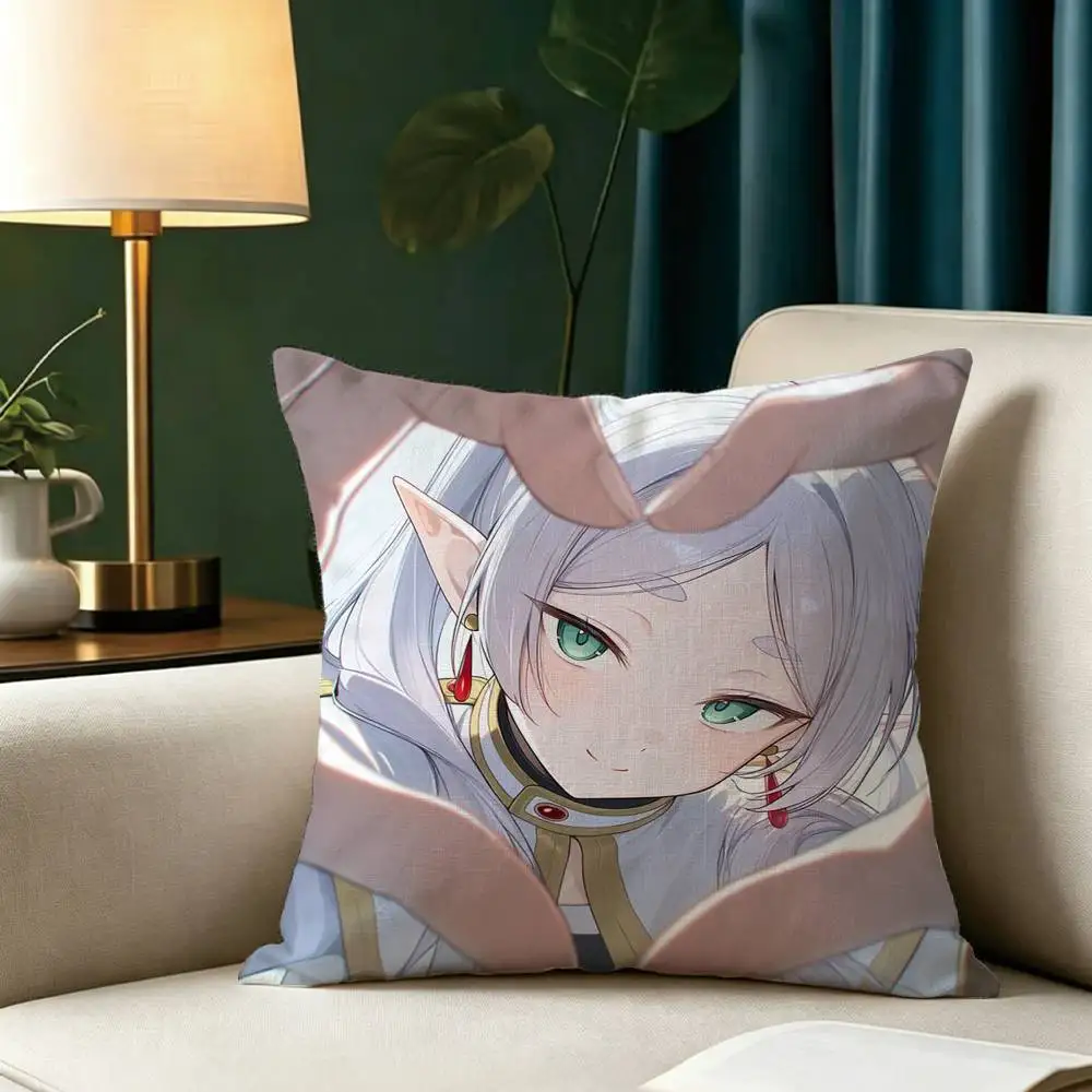 F-Frieren Beyond Journey's End Square Double-Sided printed Pillow Case Bedroom Bedside Pillow Sofa Cushion Cover