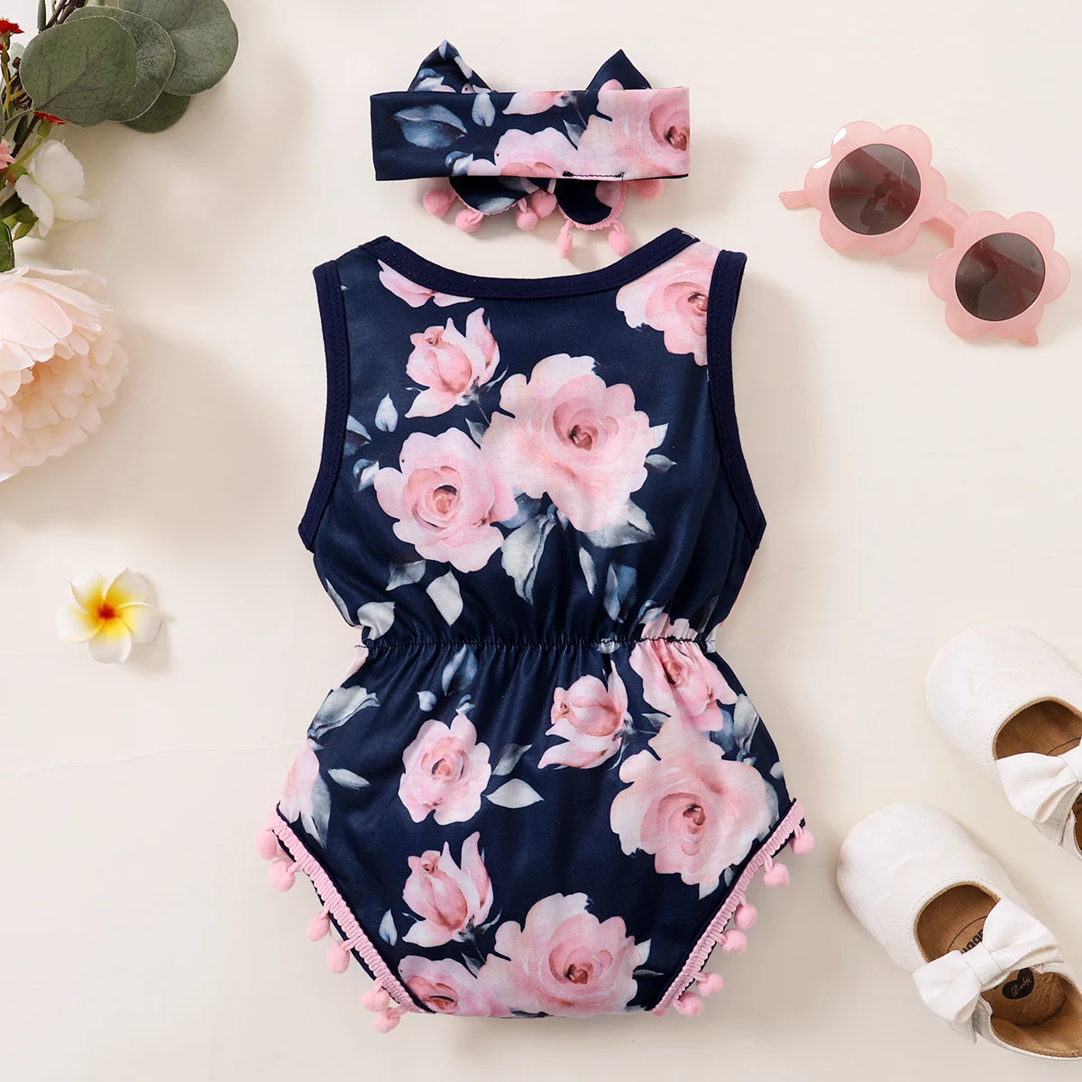Summer Newborn Infant 0-18M Baby Boy Romper Headband Sleeveless Rompers Kids Onepiece Soft Fashi