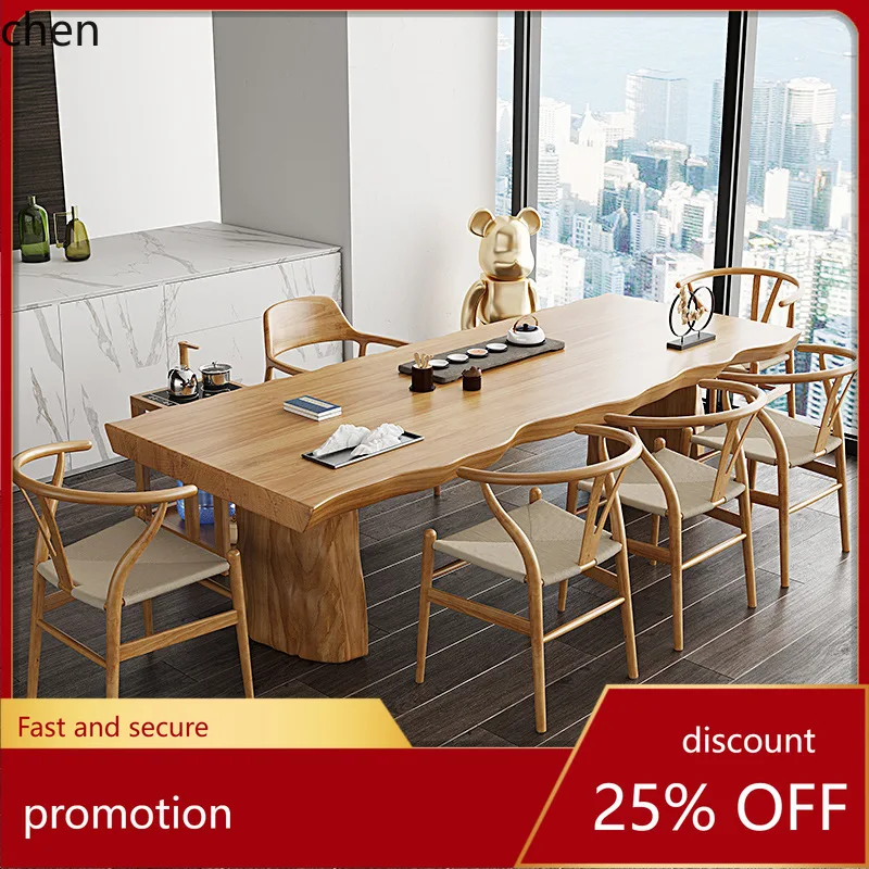 CZ  Irregular Natural Edge Large Solid Wood Tea Table Tea Desk Living Room Tea House Full Set Combination