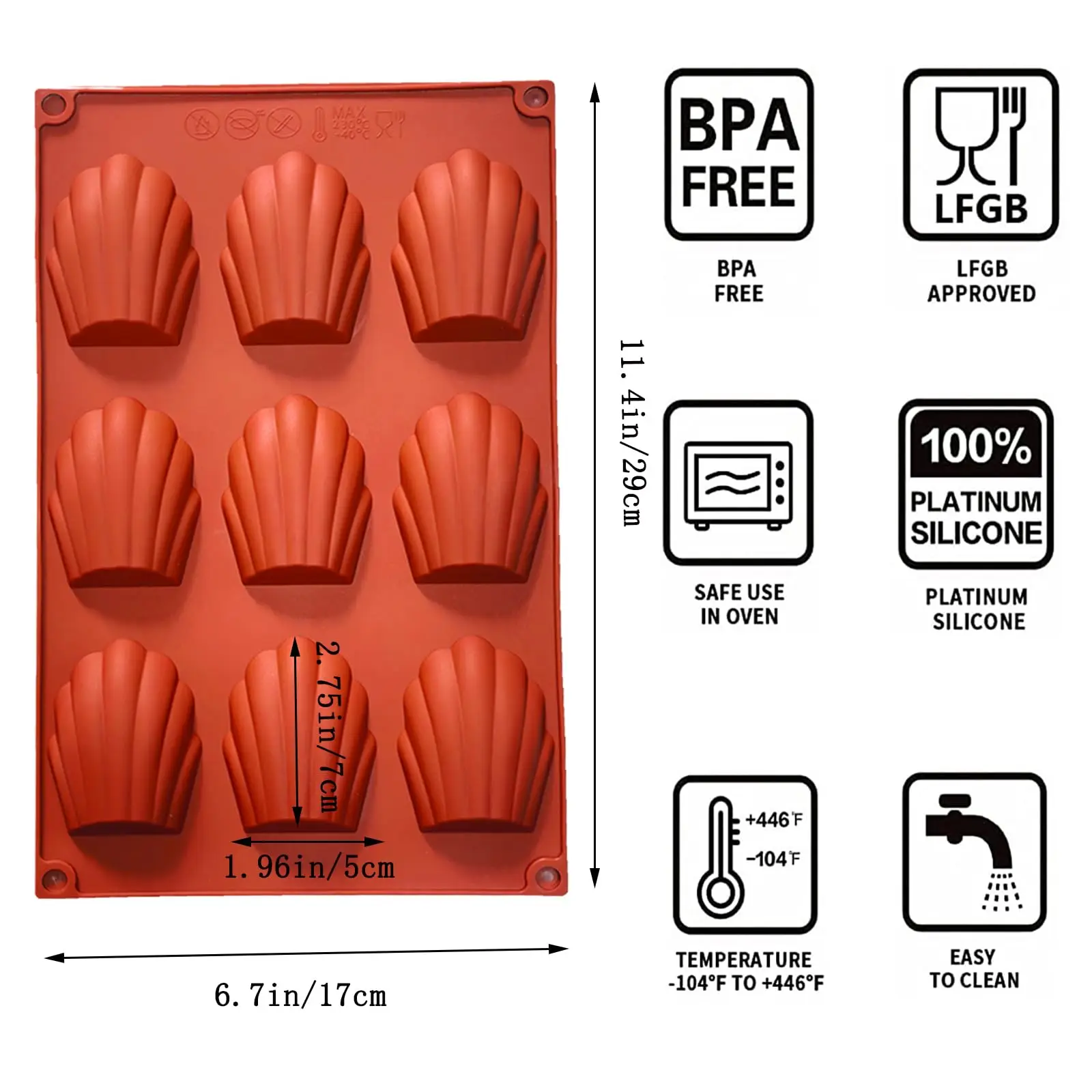 Madeleine Pans for Baking, 9-Cavity Non-stick Silicone Madeleine Cookies Trays for Baking, Pans Shell Shape Madeleine Mold Cake