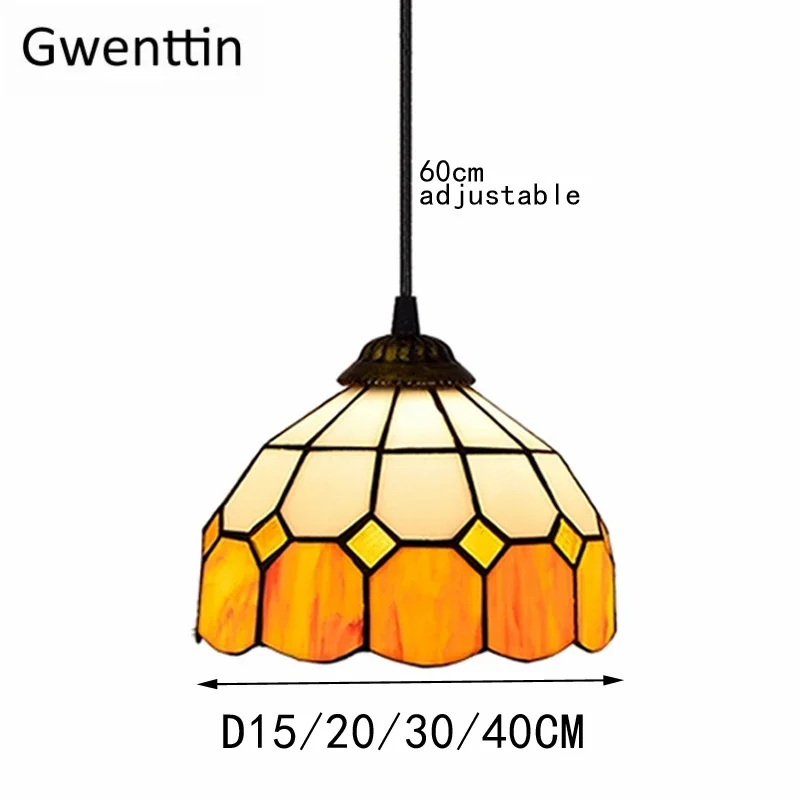 Simple Square Pendant Light Mediterranean Stained Glass Hanging Lamp for Home DecorTiffany Dining Room Kitchen Lighting Fixture