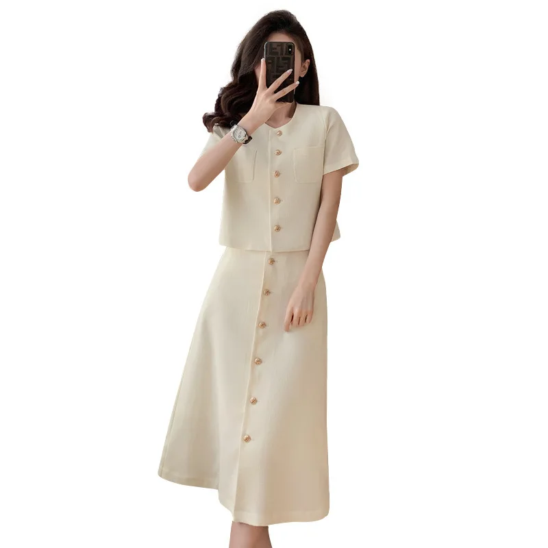 Casual Fashion Suit Set2024Summer New Style High-End Elegant Slim Fit Women's Dress Set Two-Piece
