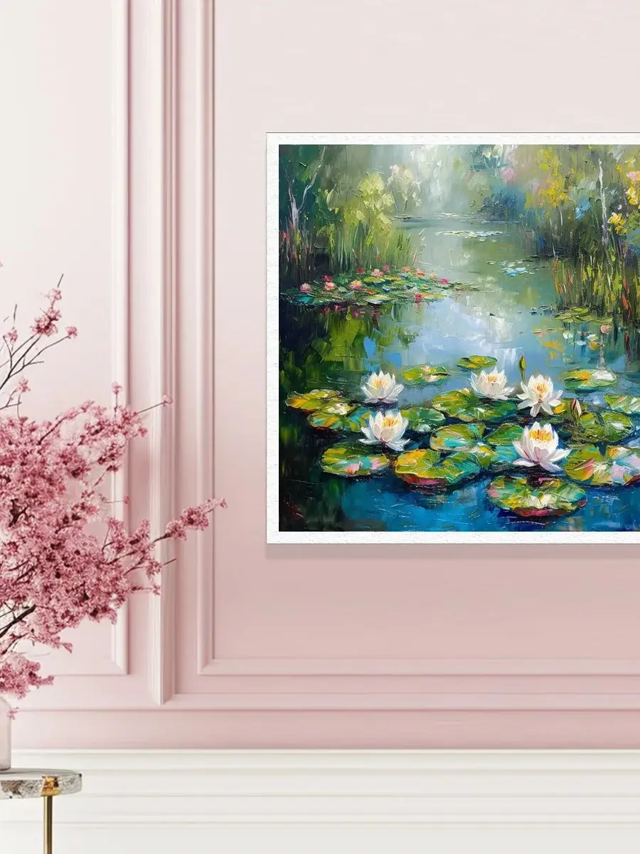 1 Stück rahmenloses 40 x 40 cm großes / 15,7 x 15,7 Zoll großes 11CT/14CT-Kreuzstich-DIY-Set mit Vollstich, wunderschöner Lotus-Teich – Detail 1