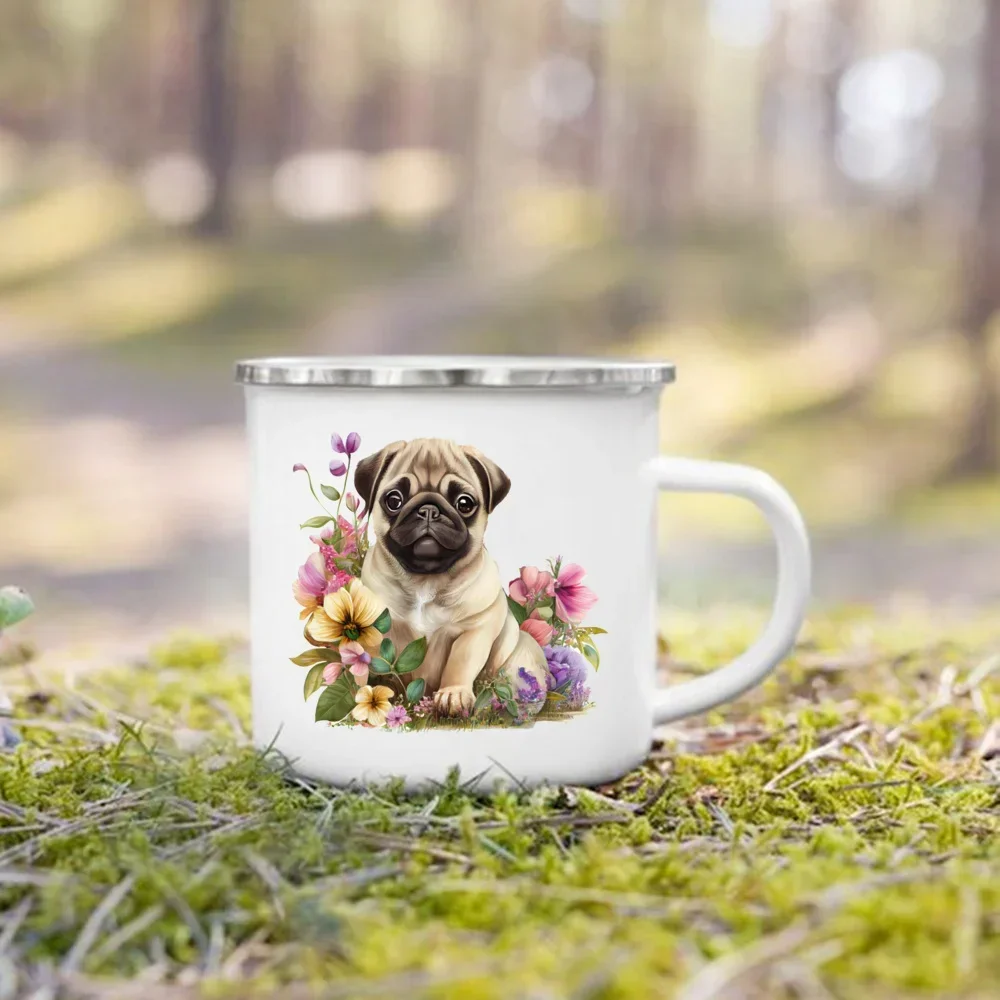 Creative Coffee Cup Dachshund Bulldog Border Colliegolden Retriever Printed Enamel Mug Camping Handle Mug Gifts for Dog Lovers