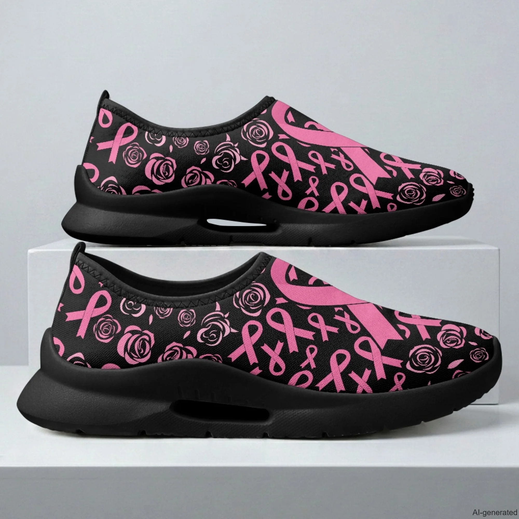 XIXIRIMIDO Nurse Shoes Black Casual Shoes Slip On Walking Shoes Men's Sneakers and Casual Shoes Pink Ribbon Breast Cancer Shoes