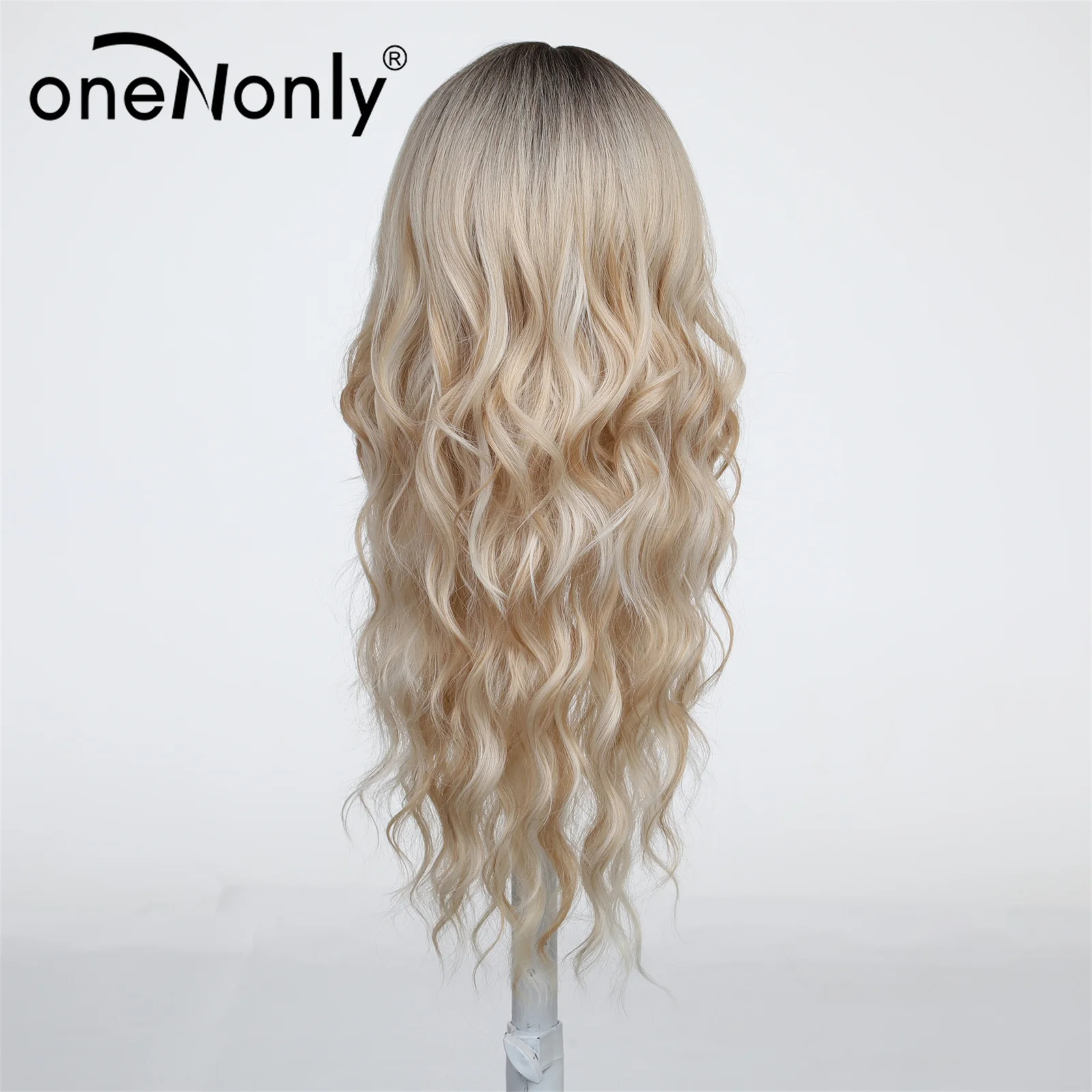 OneNonly Ombre Blonde Synthetic Wigs for Women Long Wavy Wigs with Bangs Daily Cosplay Party Use Heat Resistant Fiber