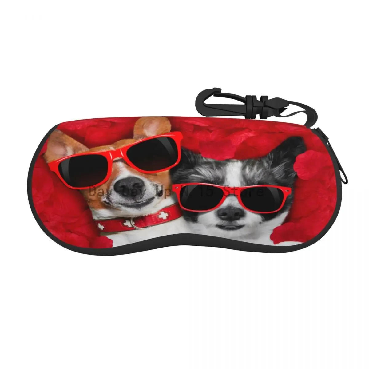 Glasses Case Soft Glasses Bag Dogs Lying In Rose Flower Bed Portable Sunglasses Box Bag Eyeglasses Case