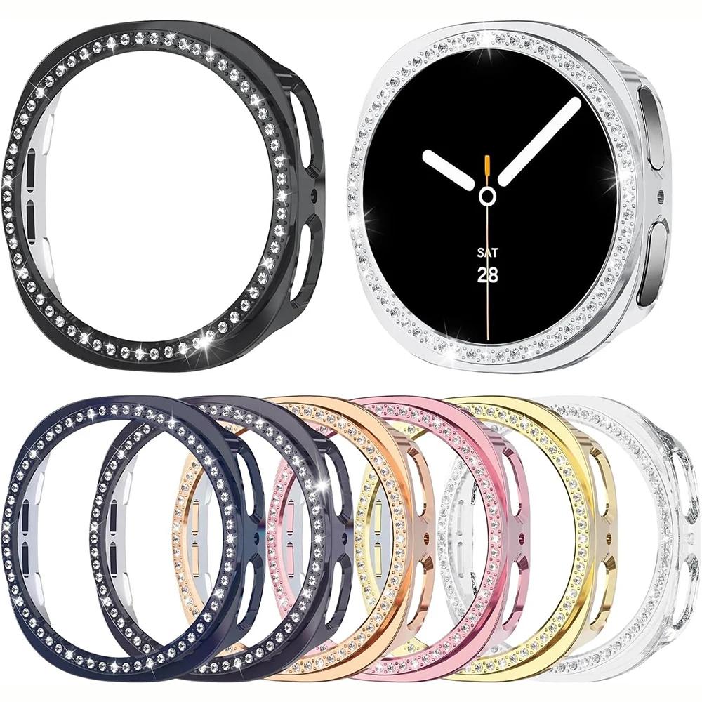 Diamant-Uhrengehäuse für Samsung Galaxy Watch8 9 40/44 mm, ausgehöhltes Schutzgehäuse mit funkelnden Strasssteinen, für elegante Damen