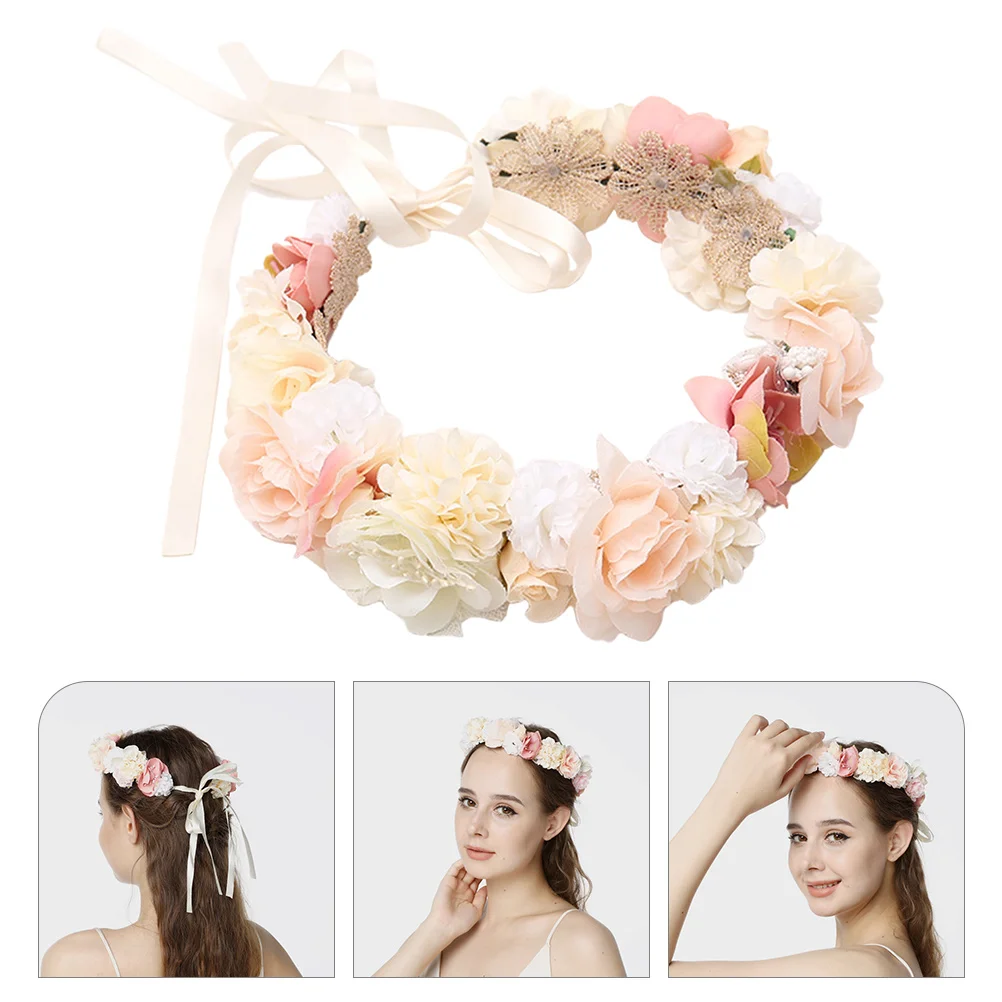 

Silk Flower Wreath Tiara Girls Headb Hair Ribbon Floral Headpiece Wedding Accessories Bride Hairwear Beautiful Design Bright