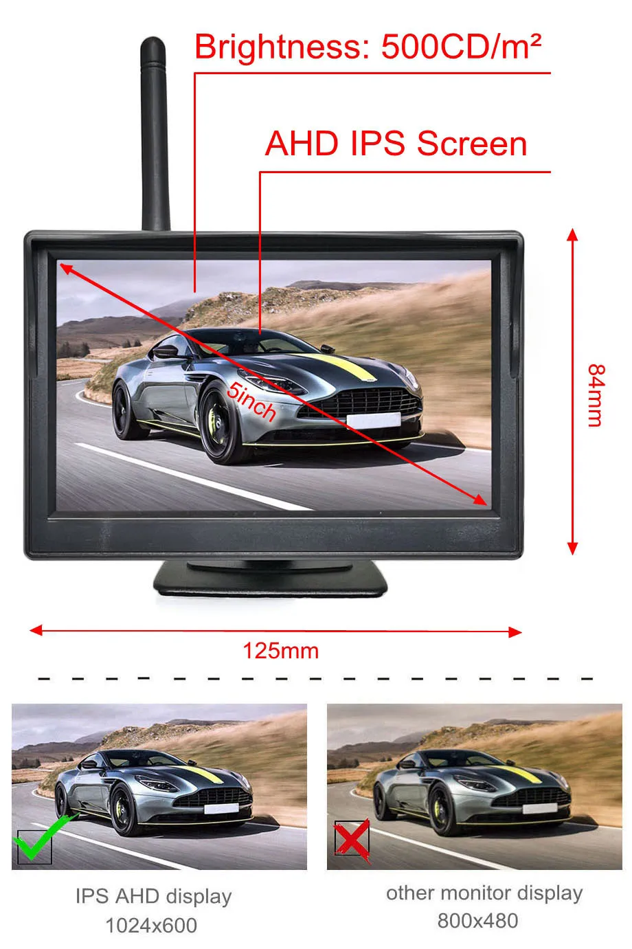 DIYKIT Wireless 1080P 5inch AHD IPS Car Monitor Rear View Reverse Car Camera Driving Kit Stable Digital Signal Auto Parking