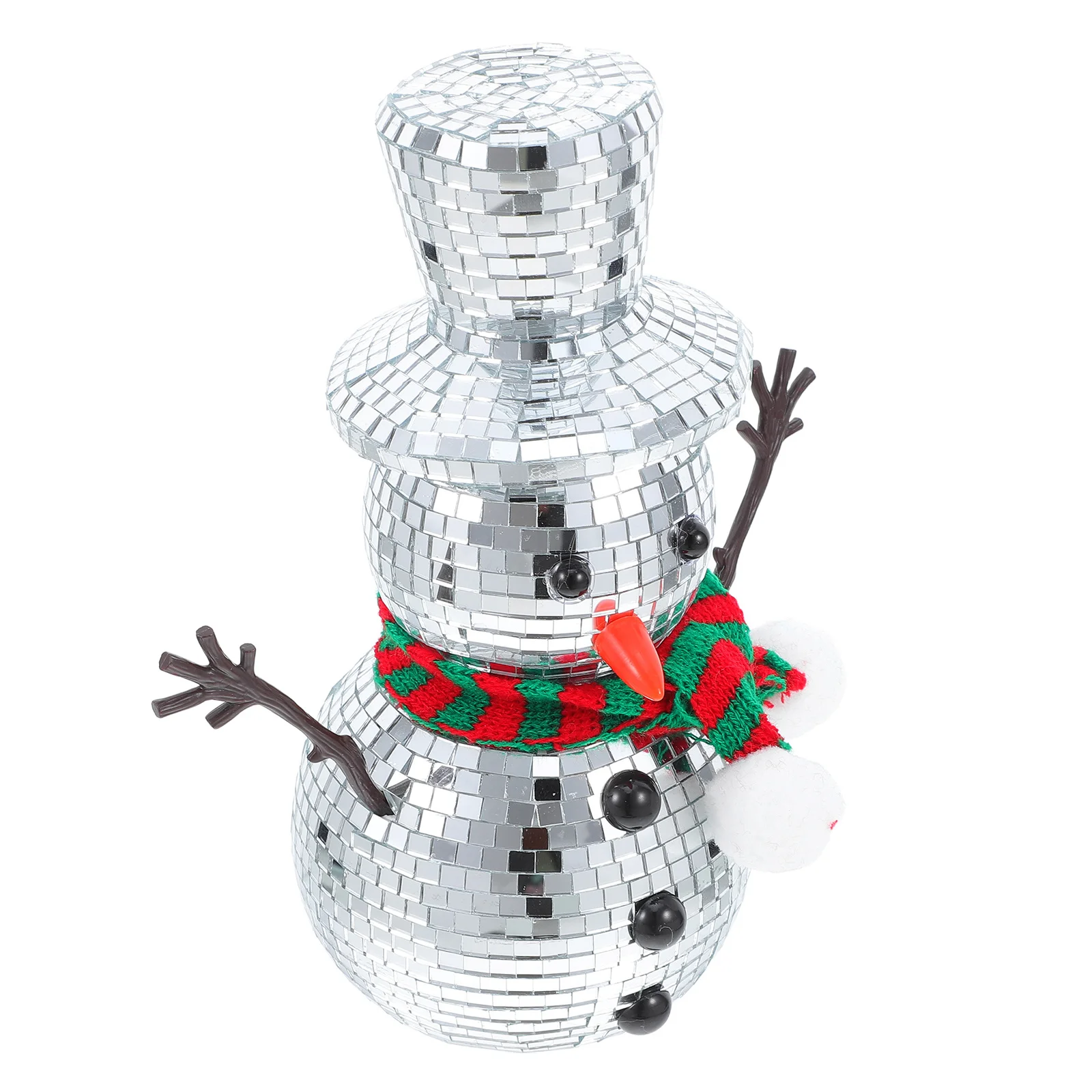 

Christmas Snowman Mirror Ball: Festive Winter Holiday Decor Knitted Scarf Hat Home Table Shelf Mantel Xmas Party Decoration