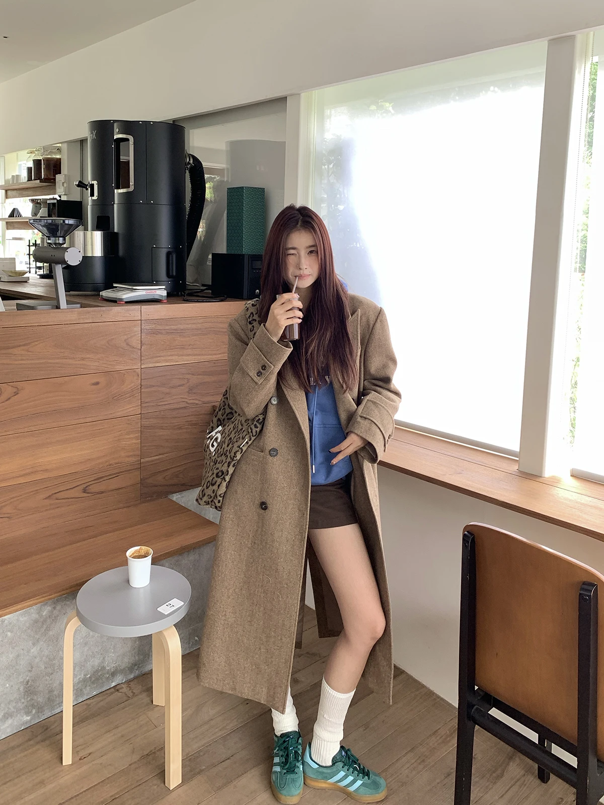 

Женское шерстяное пальто Joeyoo на осень-зиму, свободного кроя, на одной пуговице, цвета хаки, средней длины, ниже колена, из твида, в модном корейском стиле