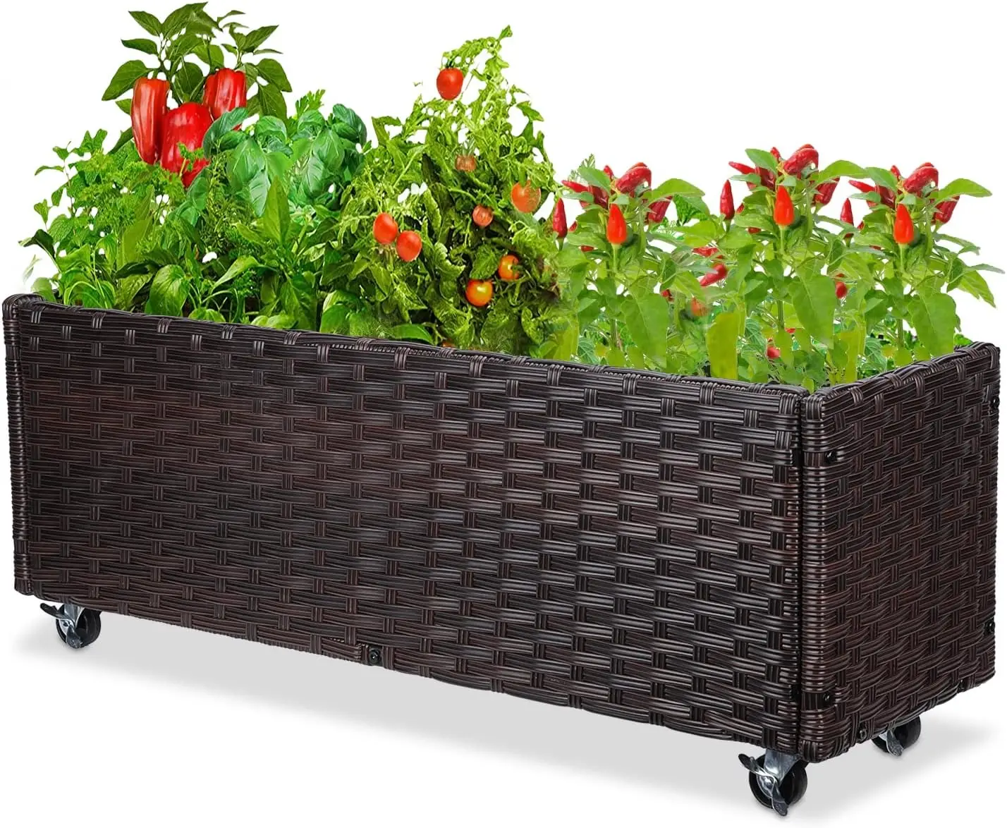 

Приподнятая грядка для сада - Кашпо на колесах, плетеные приподнятые грядки для садоводства, уличные и комнатные кашпо 3.1