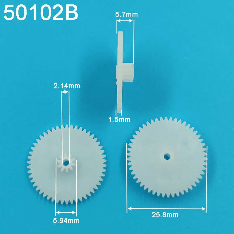 50102A 50102B 0.5M Gears OD26mm 50 Teeth 10 Teeth 2mm Hole Plastic Double-Layer Gear Toy Accessories 50+10T