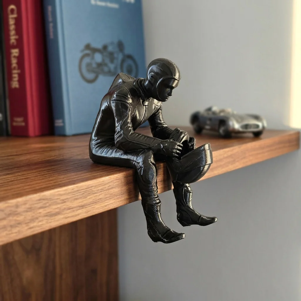 1/2 Piece Set of Black Seated Motorcyclist Figurine Holding a Helmet, Suitable for Desktop Decoration in Offices and Gaming Rooms, Cool Desktop Decoration for Car Dashboards and Desks, and a Unique Gift for Racing Enth