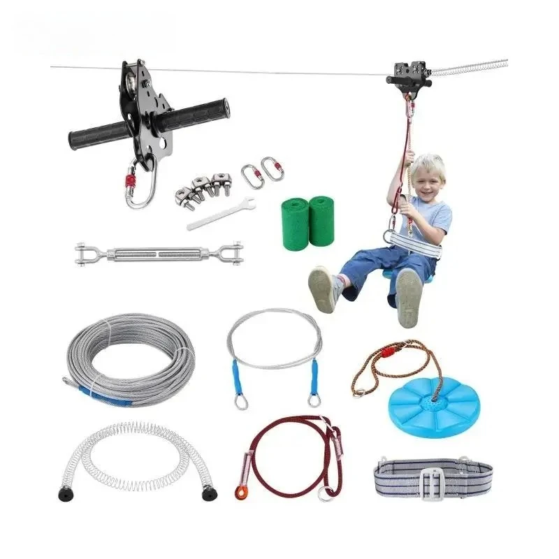 60/80/100/120 FT Zipline Kit Up to 500 lbs Backyard Outdoor Playground Entertainment Stainless Steel Safety Harness Seat