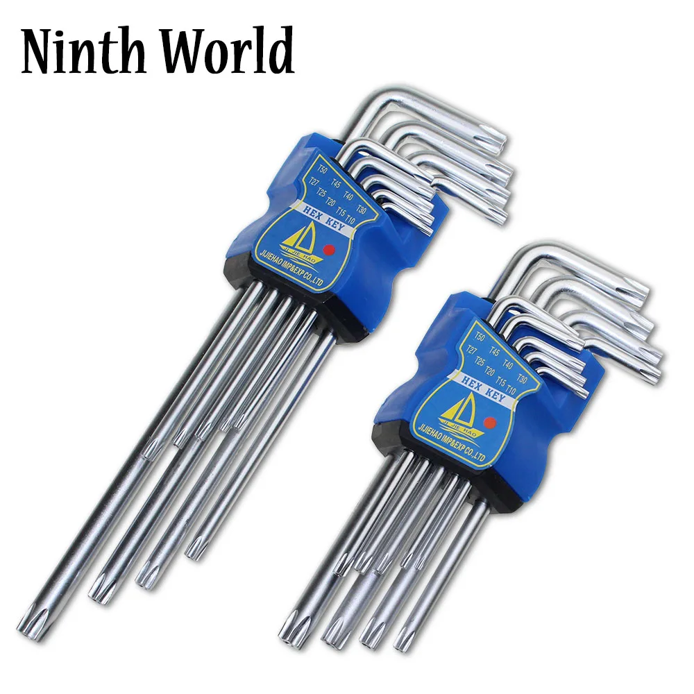

9 шт. Набор торцевых ключей в коробке с защитой от несанкционированного доступа Ключ Torx L-образный T10 T1 T20 T25 T27 T30 T40 T45T50 Длина Тип 2 Размер