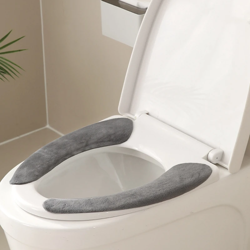 2Pc/set Washable Toilet Seat Filling Bathroom Mat Reusable Warm Plush Toilet Sticker Toilet Seat Covers Seat Cover Universal