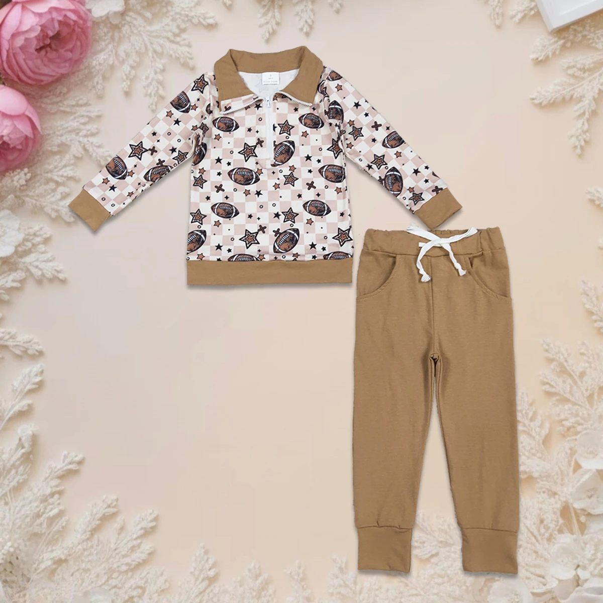 

Hot Sale Baby Boys Clothes Sets Kids Footballs Stars Long Sleeve Zipper Tops Pocket Pants Cute Infant Toddler Outfit 3-16years