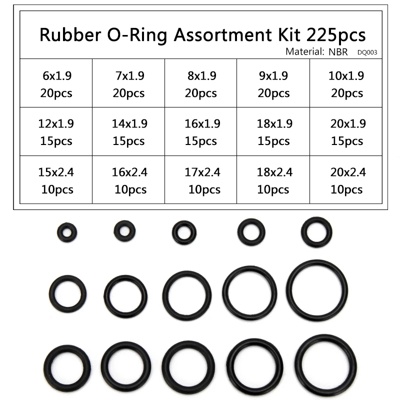 PCP DIY NBR Vedação O-rings Substituições de junta durável OD 6mm-20mm CS 1.5mm 1.9mm 2.4mm 15 tamanhos Arruela de borracha 225 tamanhos DQ003