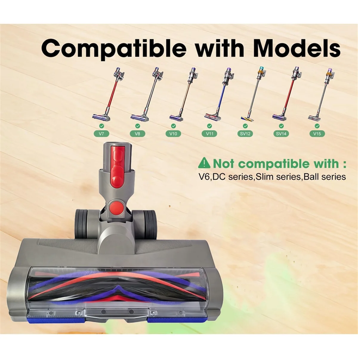 رأس مضاد للتنظيف لمرفقات المكنسة الكهربائية V7 V8 V10 V11 V15 مع ضوء غبار أخضر للسجاد والأرضيات الصلبة #4