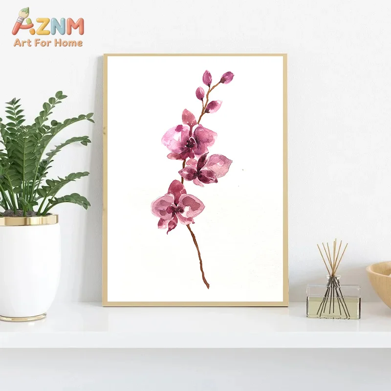 AZNM Watercolor Floral Canvas Wall Art Orchid Rose Lilac Botanical Flower Art Print Frameless Canvas Painting Home Decor Poster