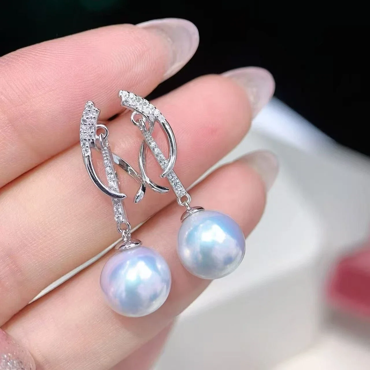 S925 Silver/New  Earrings AAAA10-11mm Natural Pearl Earrings
