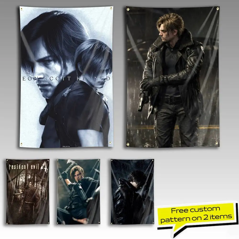 Leon RE9 Game R-Resident Evil Flag Tapestry Banner for Bedroom Living Room Outdoor Camping Custom Supported
