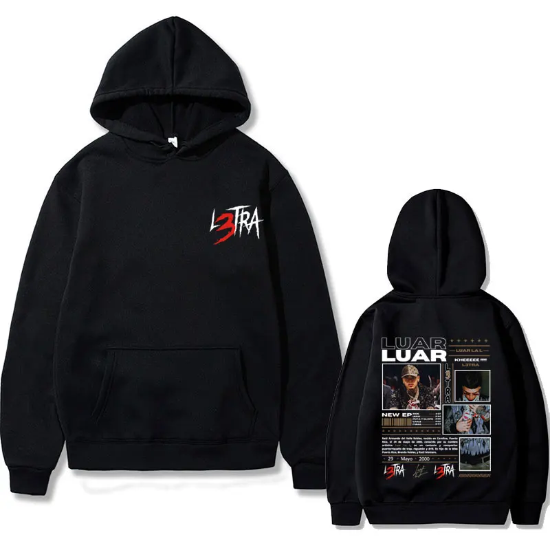 Rapper Luar La L L3TRA Music Album Double Sided Print Hoodie Men Women Hip Hop Oversized Pullover Male Fashion Retro Streetwear