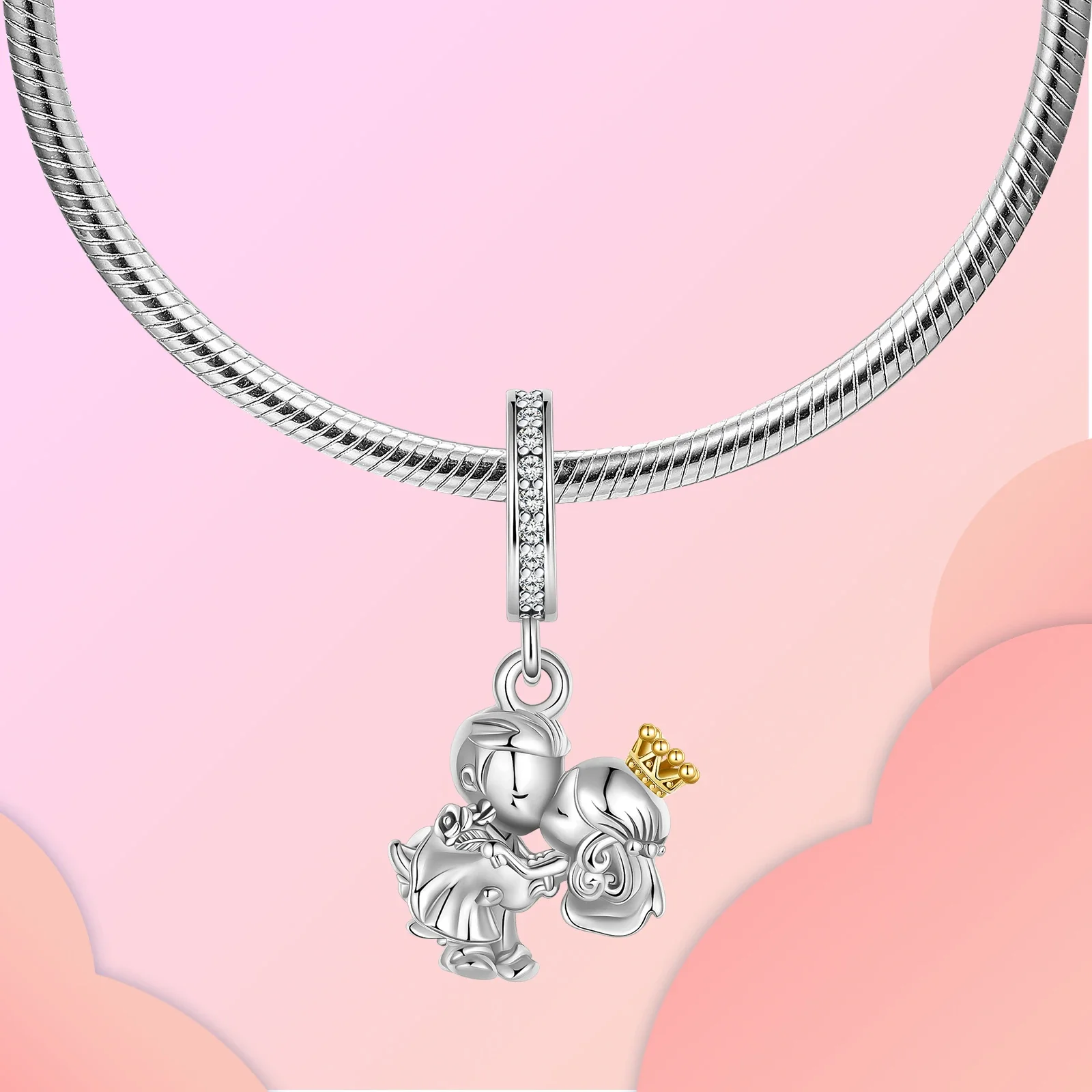 925 Sterling Silver Princess coppia kiss Crown ciondolo Charm Fit originale Pandora Charms bracciali donna gioielli fai da te regalo