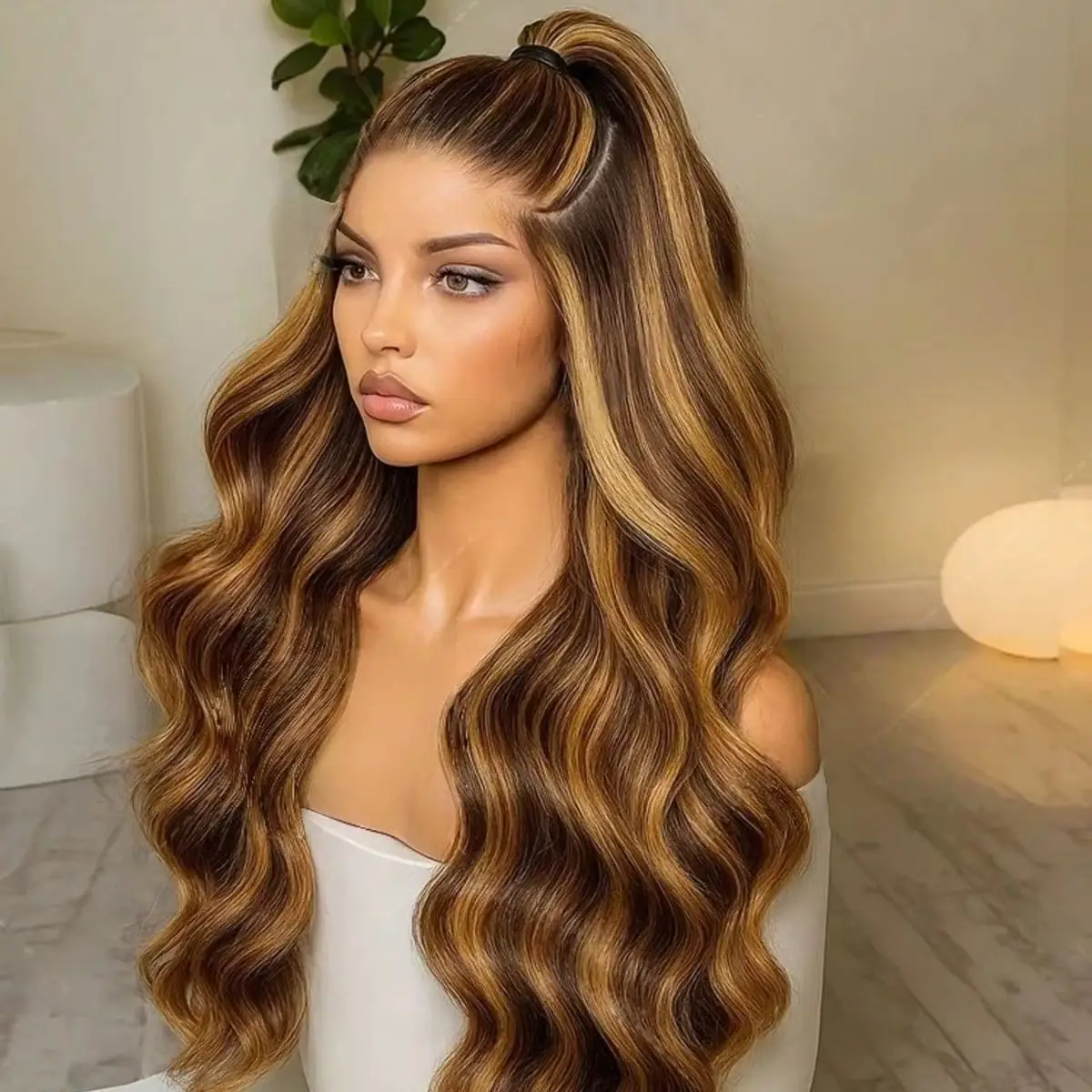 16-34 Zoll Highlight Braun Body Wave HD Lace Frontal Echthaarperücken P4/27 Ombre Braun gefärbt 13x4 vorgezupfte Lace Perücke