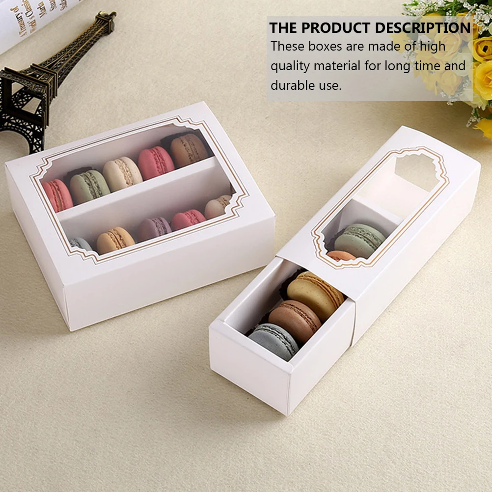 

100 Pcs White Kraft Paper Macaroon Box Packaging Drawer Box With PVC Window Wedding/Birthday Party Gift Box