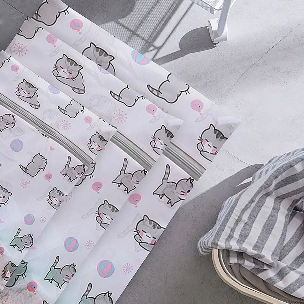 Cute Cat Print Laundry Bag Large Capacity Foldable Washing Bag Distortion Protection Cartoon Storage Bags Household