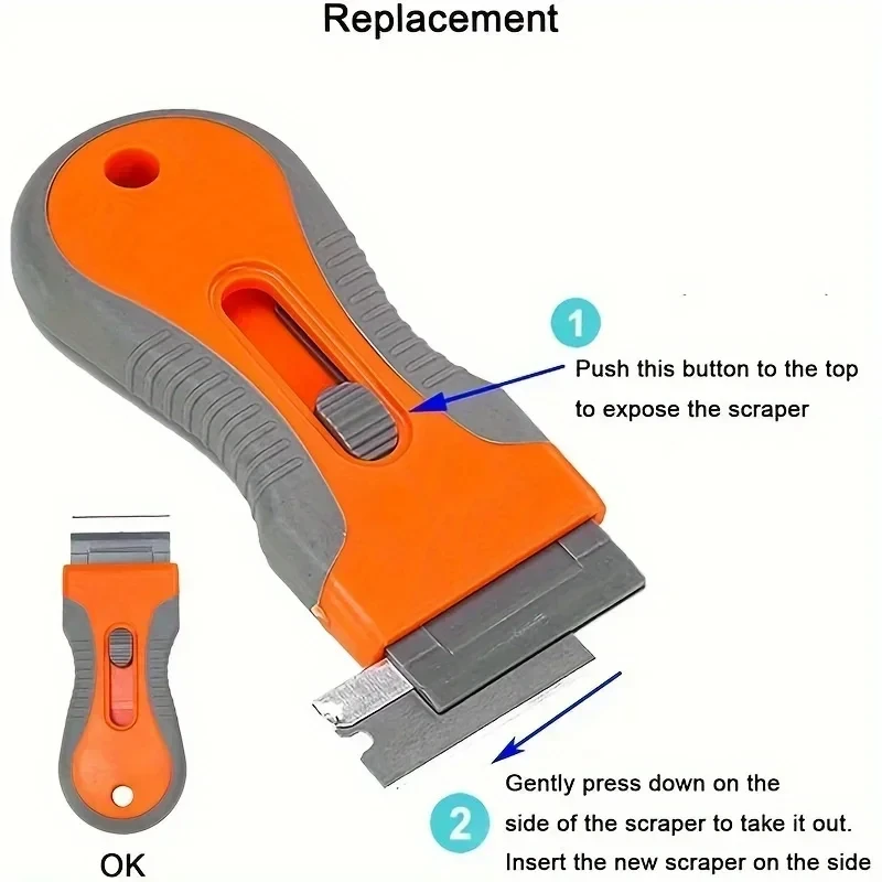 Glue Removal 1 Set Blade 10 Blades Telescopic Adjustment Knife Cleaning Scraper Tool For Removing Labels Stickers Paint Orange
