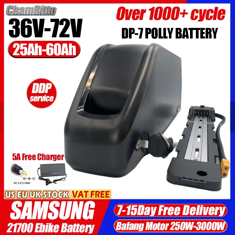 

36v 48v52vEBike battery 20/30/40/50/60ah Accu Elektrisch Voertuig Fiets PollyDP-7 Onderbuis 3000w Bafang 60V72V lithium batterij