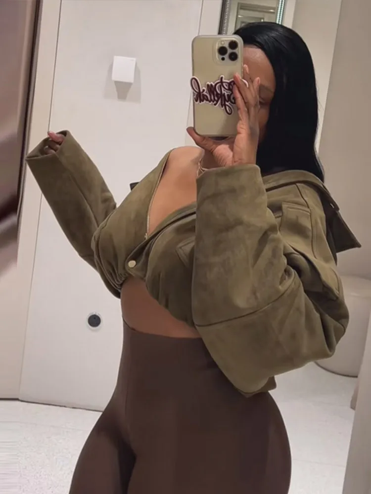 

Hooded Women's Jacket Coat Pocket Suede Turn-Down Collar New Outerwear Female Elastic Hem Street Spring Casual Jacket Female