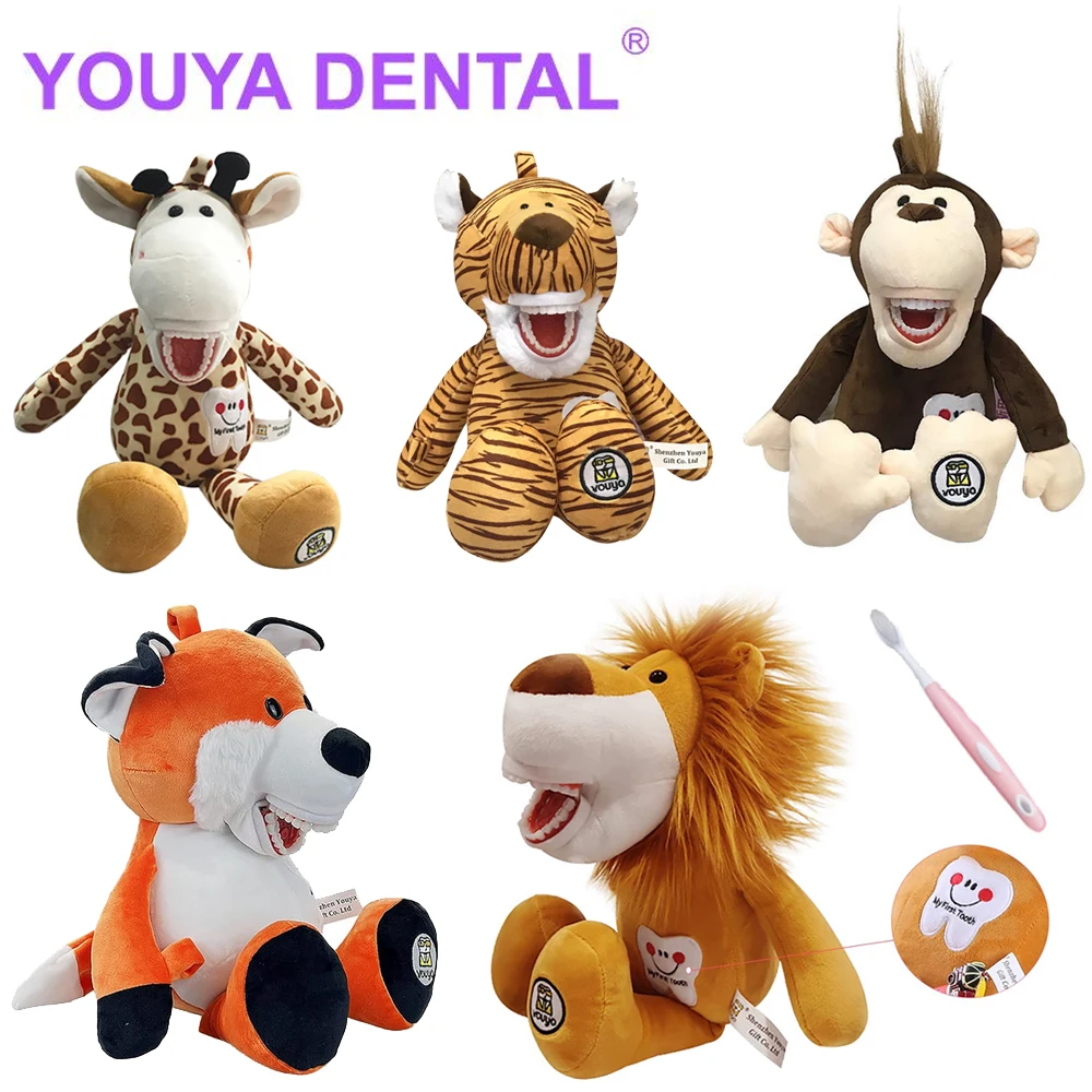 Cartoon Kids Animal Stuffed Toy with Toothbrush Small Plush Doll Dental Education Tool Gifts Teach Children Flossing Brushing