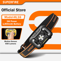 SUPERFIRE HL16 Sensor LED Headlamp Rechargeable COB Headlight Portable 200M Fishing Outdoor Camping Waterproof Head Flashlight
