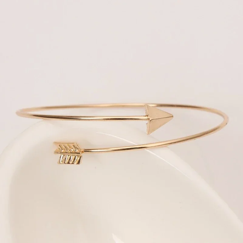 2025 New Arrival Fashion Jewelry Punk Gothic Simple Adjustable Arrow Cuff Bracelets for Women Feather Bangle
