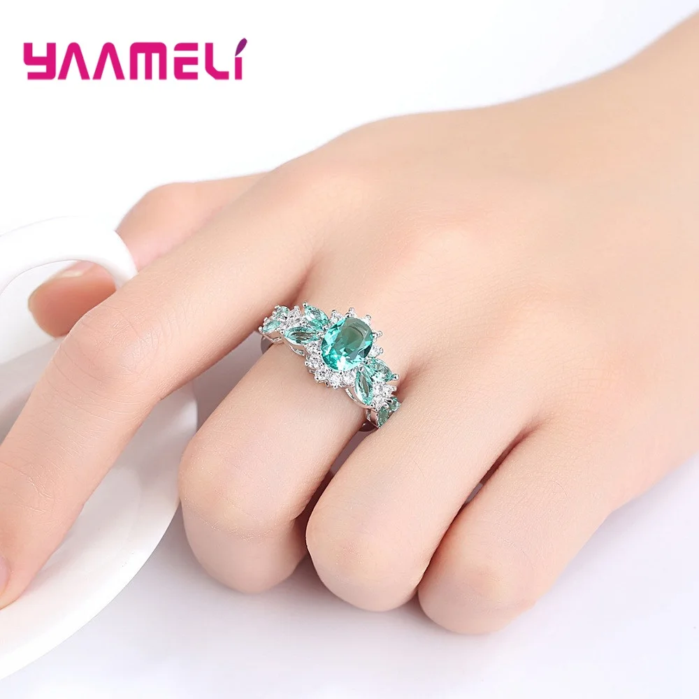 Classic Blue Crystal Wedding Rings For Women 925 Sterling Silver AAA CZ Rhinestone Fashion Engagement Christmas Gift Jewelry