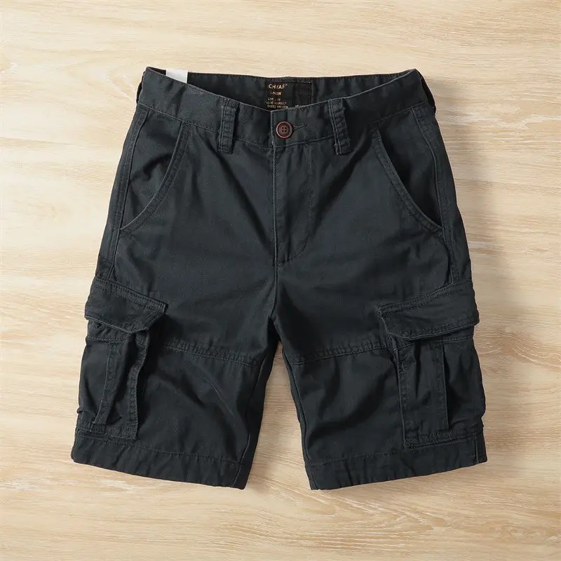 

Новые летние мужские винтажные хлопковые шорты карго с множеством карманов, свободные, повседневные, для активного отдыха, рабочие, с широким поясом, короткие брюки свободного кроя