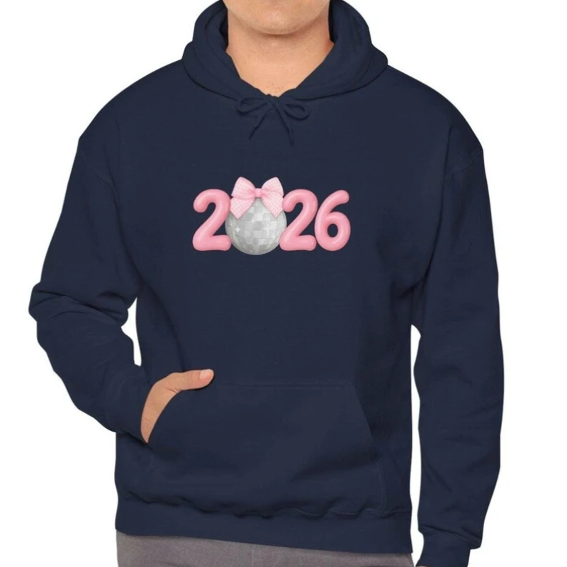 مرحبا 2026 تصميم سنة جديدة سعيدة مطابقة هوديس ملابس التخرج الخريف والشتاء البلوز طويلة الأكمام الدفء البلوز #6