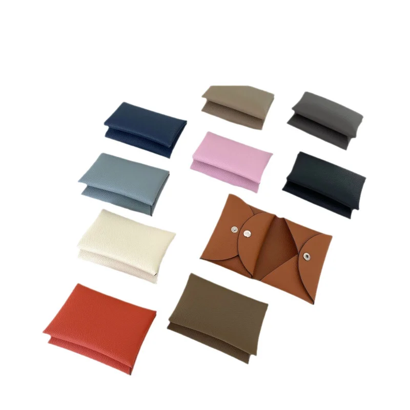 حامل بطاقات مطوية من الجلد الطبيعي للنساء على طراز H EP من الحبوب بزر ضغط عالي الجودة ومحفظة للبطاقات وحقيبة للعملات المعدنية #4