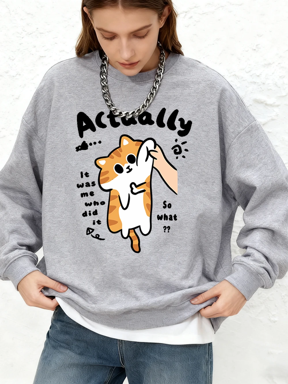 

Толстовки с принтом So What Cat, женские зимние толстовки с круглым вырезом большого размера, повседневные теплые пуловеры с длинными рукавами, женская одежда для бега