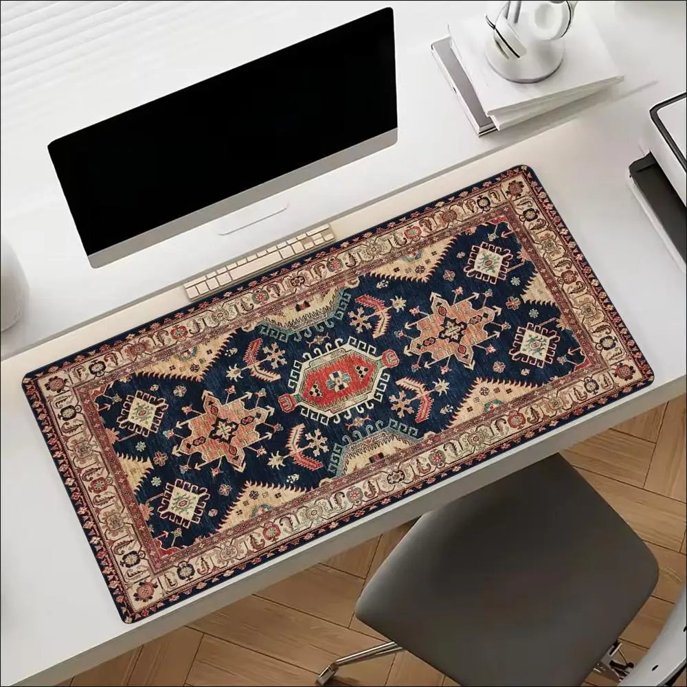 Persian Oriental Geometric Pattern Mouse Pad Large Red Green Desk Mat Tribal Non-Slip Rubber Mousepad Office Tribal Ethnic