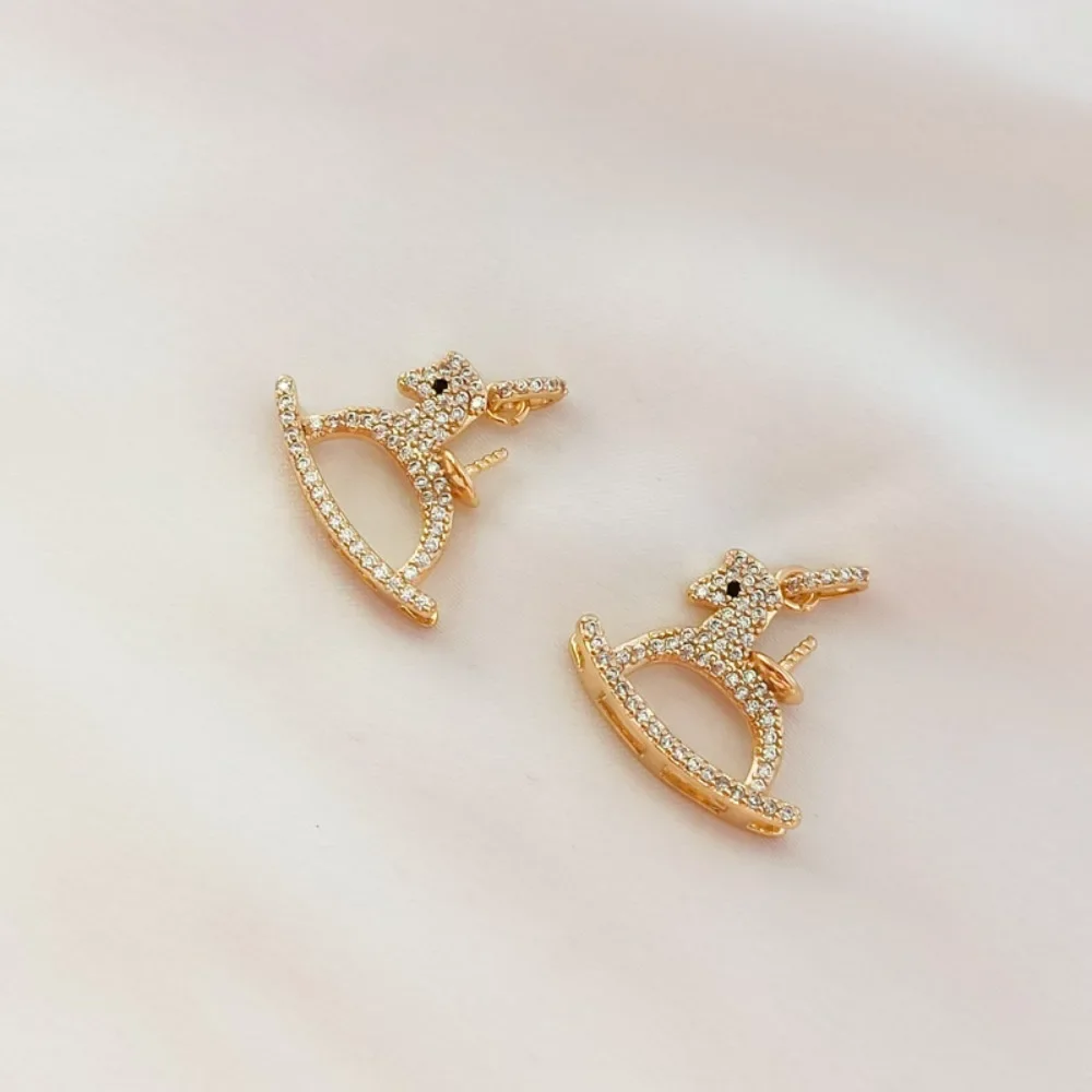 14K Gold-plated, Zircon Inlaid Carousel Pendant, Empty Pin, Sticky Pearl Pendant DIY Accessory