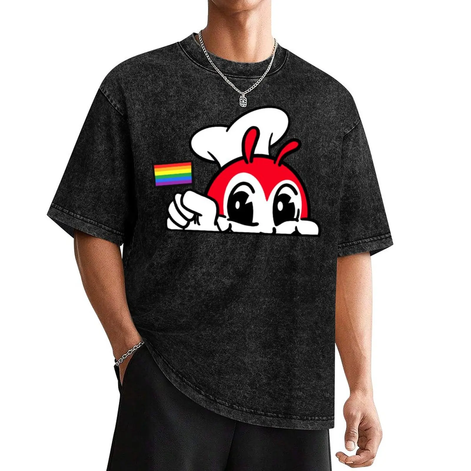 JOLLIBEE PEEKING GAY PRIDE FLAG FILIPINO BACK PRINT T-Shirt Blouse graphic t shirts anime t shirts clothes for men