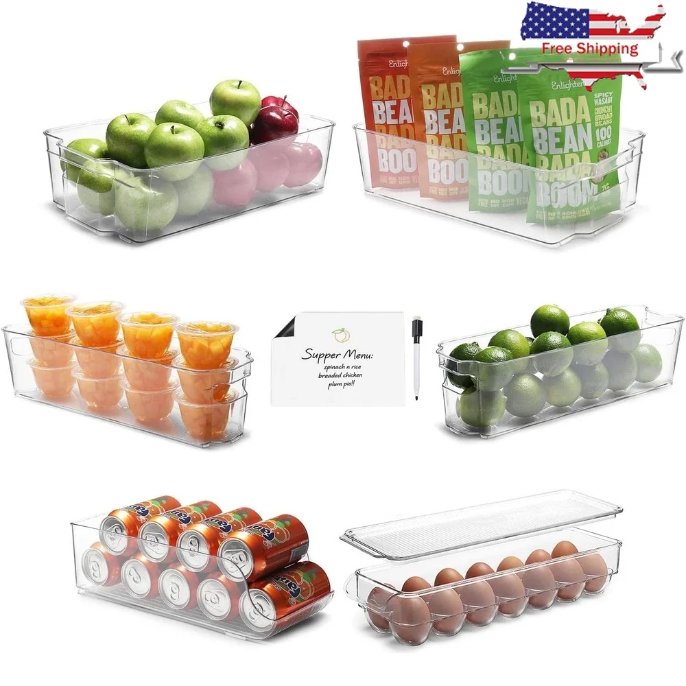

Набор контейнеров-органайзеров для холодильника из 9 предметов, прозрачные штабелируемые, безопасные для еды, без BPA, с магнитной доской и маркеры для сухого стирания