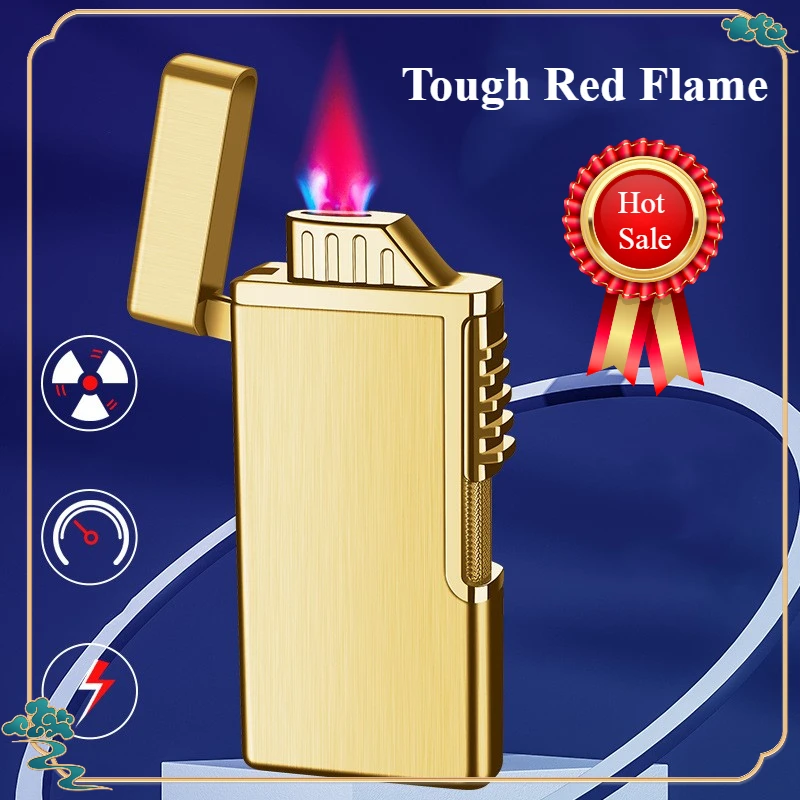 Creative Flat-flame Direct-flush Metal Lighter Strong Flame Outdoor Windproof Visual Gas Chamber Inflatable Lighter